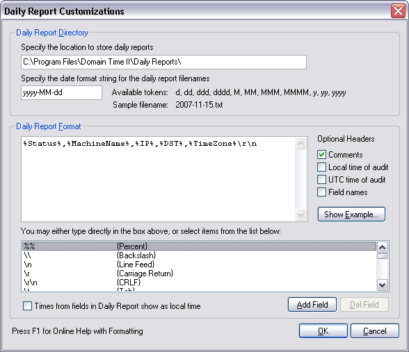 The Daily Report Format Screen
