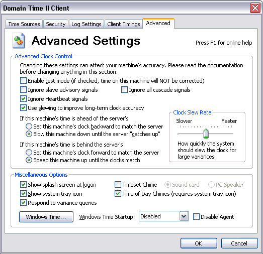 Domain Time II Client Control Panel - Advanced Settings Tab