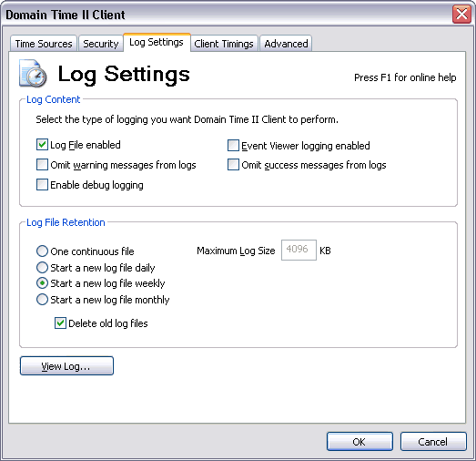 Domain Time II Full Client Control Panel - Log Settings Tab