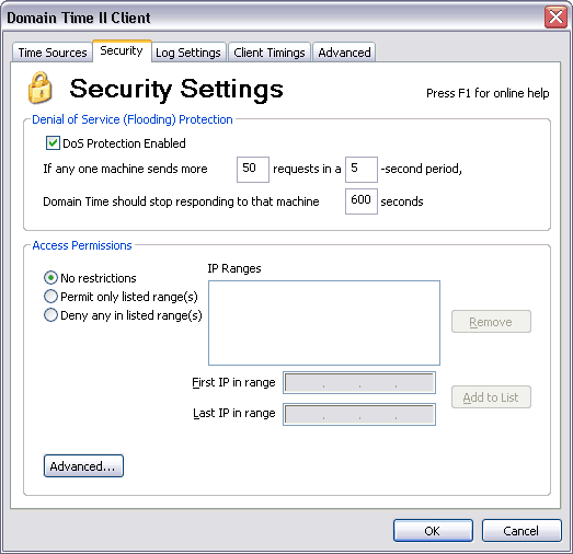 Domain Time II Full Client Control Panel - Security Settings Tab