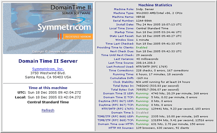 Sample browser page output from the built-in web server