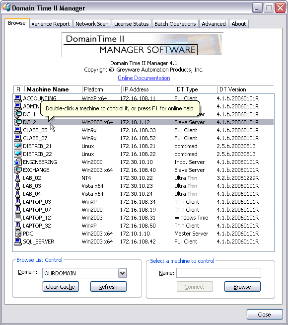 Domain Time II Manager - Browse tab