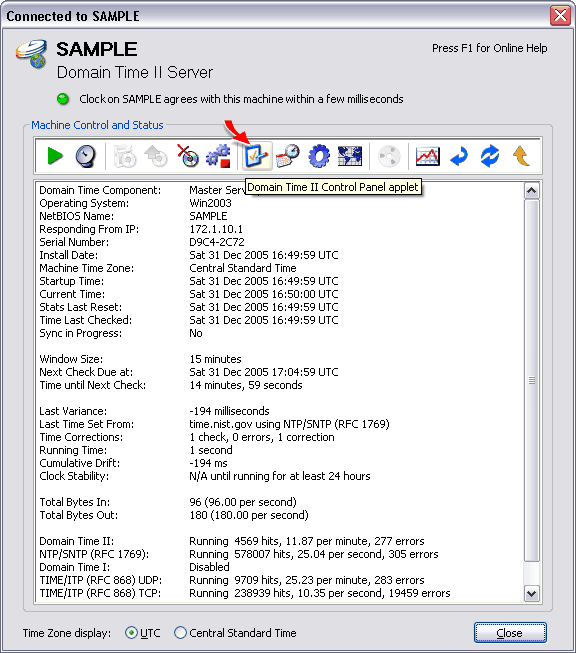 Connected To Screen with Domain Time II Server installed