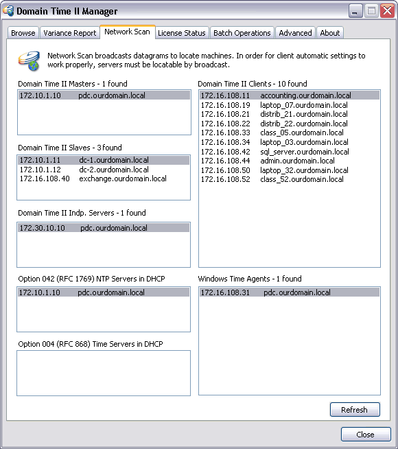 Domain Time II Manager - Network Scan tab