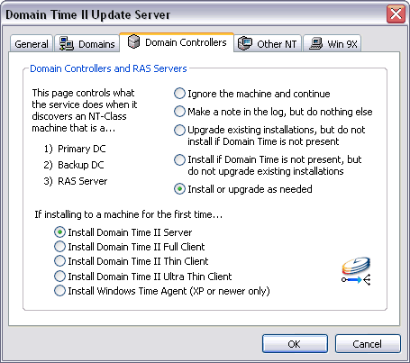 Domain Time II Update Server - Domain Controllers tab