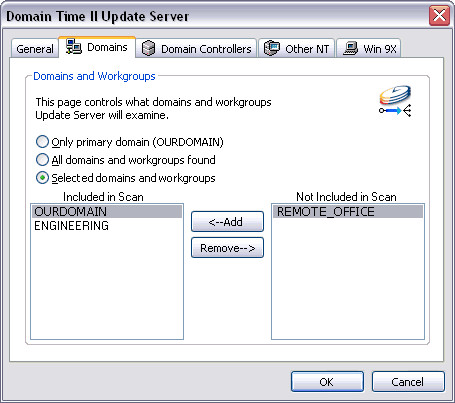 Domain Time II Update Server - Domains tab