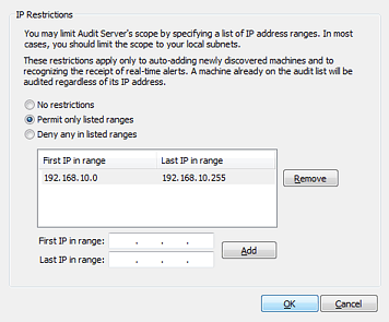 IP Restrictions dialog