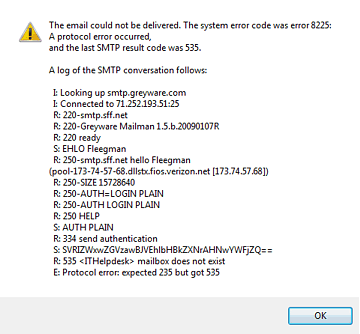 Send Test Email, Showing SMTP Error