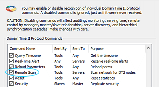 The Domain Time Server Security Commands dialog