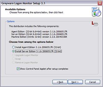 Logon Monitor Setup, Component Selection